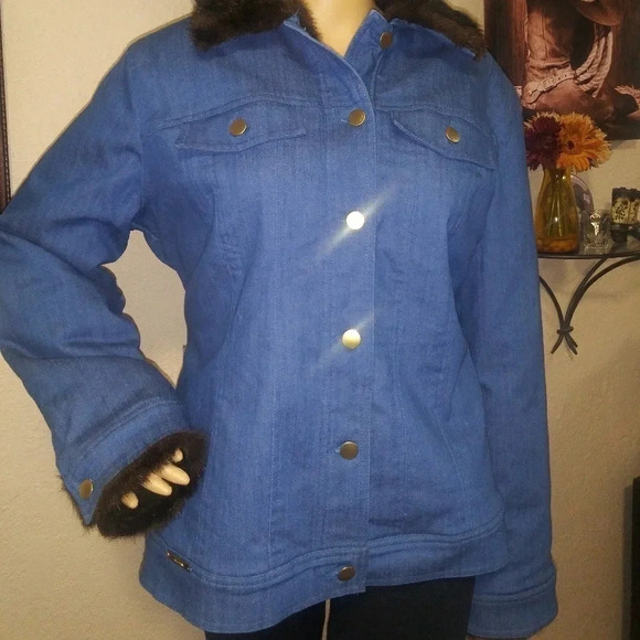 🔥Iman Denim like Jacket w/Faux Fur Size XL - Picture 1 of 8
